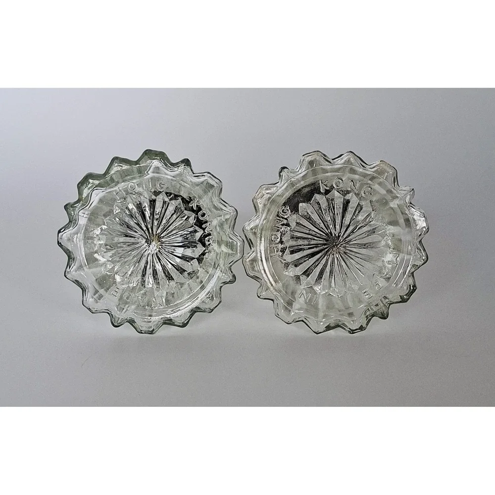 Vintage Hong Kong Glass Salt & Pepper Shakers Silver Tone Tops 6